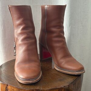 Christian Louboutin Tan Block Heel Ankle Boots